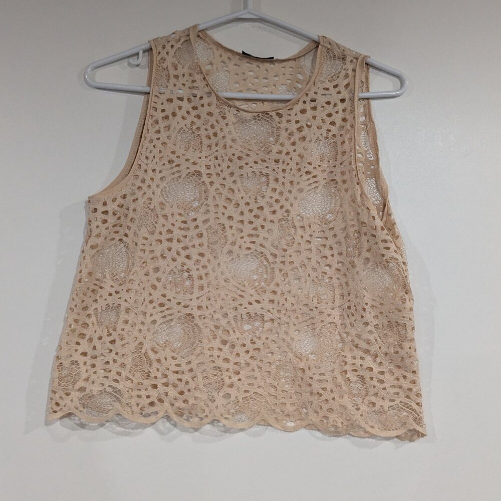 *3/$10* Zara Scalloped Edge Lace Cropped Tank Tan Cream Size Small